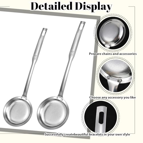 2 Pack Fat Skimmer Spoon Metal Strainer Fine Mesh Large small Stainless Steel Sieve Colander Soup Skimmer Kitchen Gadget for Oil Skimmers Spoon Filte Grease Foam Broth Oil Vegetable Quinoa Tea Juice