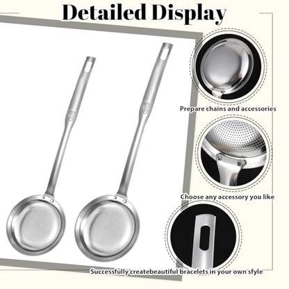 2 Pack Fat Skimmer Spoon Metal Strainer Fine Mesh Large small Stainless Steel Sieve Colander Soup Skimmer Kitchen Gadget for Oil Skimmers Spoon Filte Grease Foam Broth Oil Vegetable Quinoa Tea Juice
