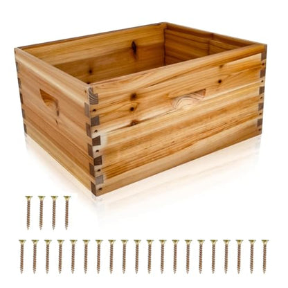 10 Frame Deep Beehive Box, Deep Brood Box Dipped in Beeswax, Wax Coated Beehive Box for Beginner Beekeeper, Screws Included, Unassembled (No Frames or Foundations),