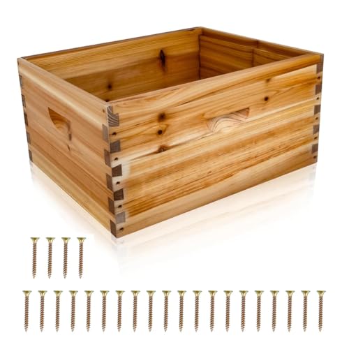10 Frame Deep Beehive Box, Deep Brood Box Dipped in Beeswax, Wax Coated Beehive Box for Beginner Beekeeper, Screws Included, Unassembled (No Frames or Foundations),