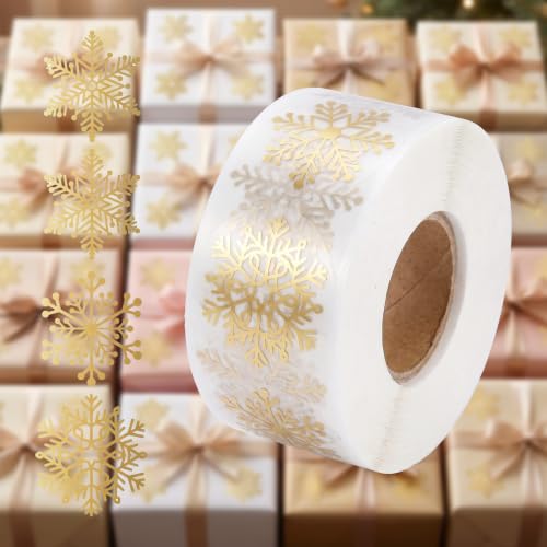 500Pcs Gold Snowflake Stickers Roll, Clear Foil Labels for Package Wrapping, Christmas Envelope Seals Scrapbook Craft, Wedding Decor Supplies - color: 500pcs- Gold Foil Snowflake