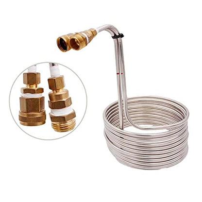 Immersion Wort Chiller/Copper, 25ft(7.62m) Super Efficient Wort Chiller with Garden Hose Fitting 3/8"(9.52) OD 304SS Home Brewing Immersion Wort Chiller