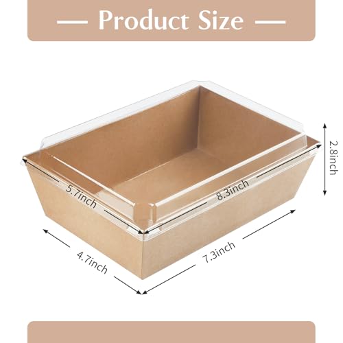 ZORRITA Paper Charcuterie Boxes with Clear Lids, 8 x 6 Inch, Brown, 20 Pack | Large Disposable, Take Out Bakery Boxes, For Cake, Cupcakes, Sandwiches, Cookies, Cocoa Bombs, Salads - color: Brown (20 Pack)