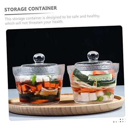 Healifty Japanese Style Round Glass Pickle Jar with Weighted Press Airtight Sealed Container for Kimchi and Pickled Vegetables Household Kitchen Storage Tank