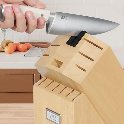 WANGMAZI Knife Set, 15 Pcs Knife Block Set with Built-in Sharpener, High Carbon Stainless Steel Kitchen Knives, Japanese Stainless Steel Knives, Home Essentials Perfect for Gifts, Natural Pro - color: 02-Natural Pro