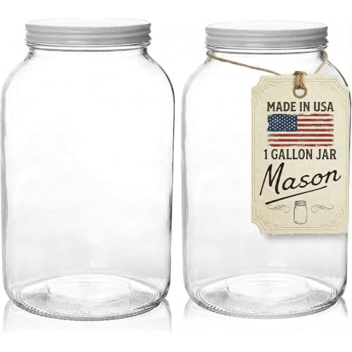 kitchentoolz 1 Gallon Glass Jar with Lid – Gallon Mason Wide Mouth Large Glass Jar for Fermenting, Pickling, Canning, Fermentation Jar, Kombucha, and Food Storage – 1 Gallon Jar Made in USA - color: White Lid, size: 1 Gallon