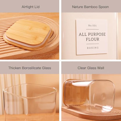 CZZGSM 2 Pack Square Glass Flour and Sugar Containers with 132 Kitchen Pantry Labels - Thicken 149 FL OZ Large Glass Storage Jars with Airtight Bamboo Lid - Big Food Canisters for Rice, Pasta, Cookie - size: 149OZ