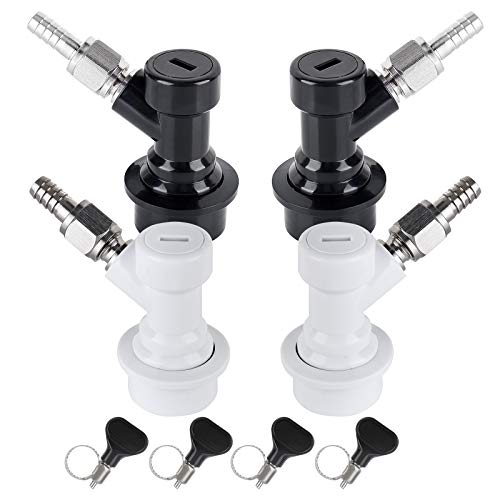 MRbrew 2 Pairs Ball Lock Disconnect Set, Home Brew Ball Lock Corny Keg Fittings for Keg Posts Coupler, with Stainless Steel 5/16'' Gas & 1/4'' Liquid Barbs & Extra 4 Hose Clamps & MFL Swivel Nuts - size: 2 Pairs