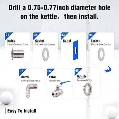 Beer Brewing Equipment Stainless Steel Spigot Kit, 304 Bulkhead Fitting with Ball Valve, 1/2 in Elbow Barb for Brew Kettle Mash Tun Home Brewing Supplies - size: 3/4" thread-1/2" barb, 2nd generation