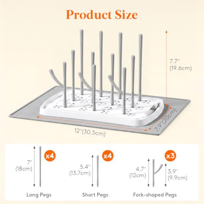 Lifewit Baby Bottle Drying Rack with Tray & Drain Mat, Portable Bottle Drying Tree for Home & Travel, Space Saving Dryer Holder for Nipples, Pump Parts, Pacifiers Storage, Newborn Essentials, BPA Free