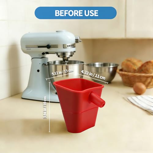 Silicone Flour Funnel for KitchenAid 5Qt Mixer, Wide-Mouth splashproof Design, Also for tilt Mixers 4.5 & 5 Quart (KSM150), Dishwasher Safe, an Essential Baking Tool(red)