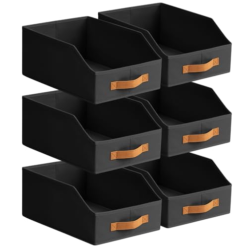 Homsorout Fabric Storage Bins for Organizing - 6 Pack Large Trapezoid Collapsible Storage Bins with Front Handle, Closet Organizers and Storage for Bedroom, Home Shelves, Small Spaces, Black - color: Black, size: 6 Pack