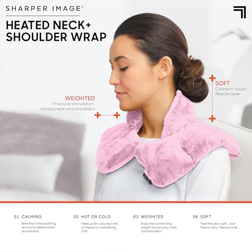 Sharper Image Heated Neck & Shoulder Wrap - Microwavable Warm & Cooling Plush Pad, Scented Aromatherapy (100% Natural Lavender & Herb Spa Blend), Pain Tension Headache Relief Therapy, Gift for Women - color: Pink