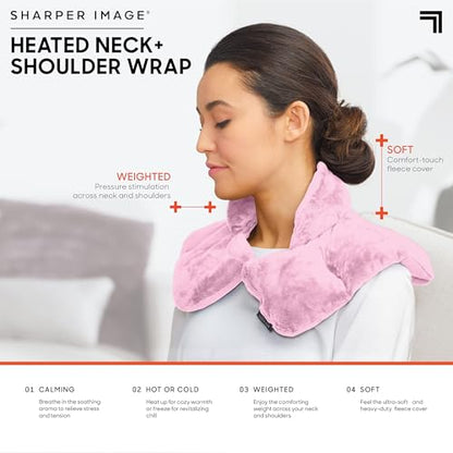 Sharper Image Heated Neck & Shoulder Wrap - Microwavable Warm & Cooling Plush Pad, Scented Aromatherapy (100% Natural Lavender & Herb Spa Blend), Pain Tension Headache Relief Therapy, Gift for Women - color: Pink