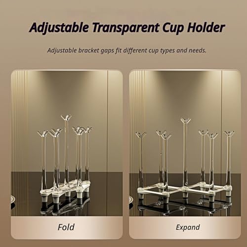 Adjustable Cup Drying Rack-Collapsible Bottle Dryer Stand for Kitchen Counter, Mug Tree & Glass Holder Organizer, Perfect for Baby Bottles, Water Bottles, and Cups