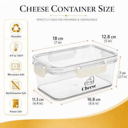Cheese Container for Refrigerator,BPA-Free Deli Meat Storage Containers,Sliced Cheese Container for Fridge with Airtight Lid Refrigerator Organizers and Storage,Cream,Shredded,Cheeses Keeper