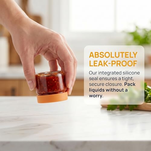 EONJOE 2 oz Glass Dressing Containers With Lids, Sauce Jars for Lunch, 6pk | Airtight ,BPA Free,Perfect for salad dressing sauce dip condiment to go lunch box Accessories , Dishwansher safe - size: 2oz
