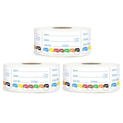 3 Rolls 1500 Pcs 1 inch X 2 inch Restaurant Quality Shelf Life Food Rotation Labels, Self-Adhesive Removable for Reusable Containers, Food Safety Date Sticker, Leftover Labels (1 * 2in-1500pc-Blue5) - style: 3Rolls-Blue