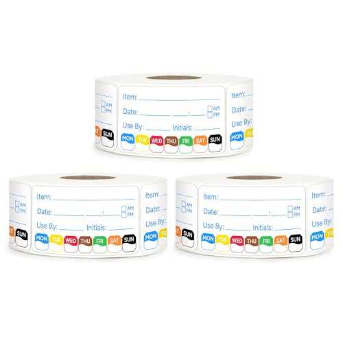 3 Rolls 1500 Pcs 1 inch X 2 inch Restaurant Quality Shelf Life Food Rotation Labels, Self-Adhesive Removable for Reusable Containers, Food Safety Date Sticker, Leftover Labels (1 * 2in-1500pc-Blue5) - style: 3Rolls-Blue