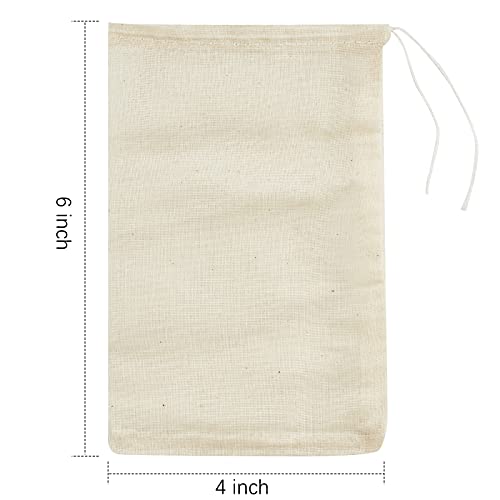 TUZAZO 50 Pcs Muslin Bags with Drawstring 4 x 6 inch, Reusable Tea Bags for Loose Leaf Tea, Natural Cotton Unbleached Cheesecloth Small Spice Bag for Cooking Soup Herb Sachet Bag Empty - size: 4x6 inch, 50 pcs