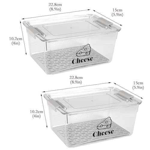 Cheese Container Airtight with Draining Basket Cream Cheese Sliced Cheeses Box with Lid Saver for Fridge Cheeses Keeper Cream Block Shredded Storage Box Saver (Clear - 2 Pack) - color: Clear - 2 Pack