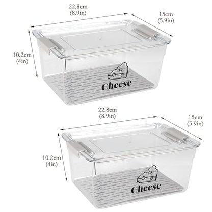 Cheese Container Airtight with Draining Basket Cream Cheese Sliced Cheeses Box with Lid Saver for Fridge Cheeses Keeper Cream Block Shredded Storage Box Saver (Clear - 2 Pack) - color: Clear - 2 Pack