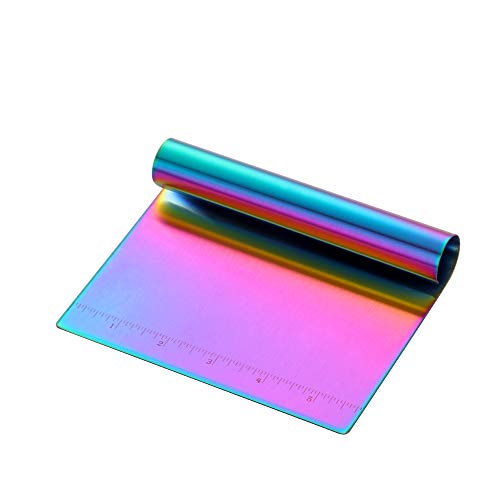Stainless Steel Multifunctional Flour Scraper Mirror Polished Cake & Pizza Cutter Dough & Pastry Cutter Baking Scale Scraper & Butter Knife With Scale Pastry Bread Separator Rainbow - color: Rainbow