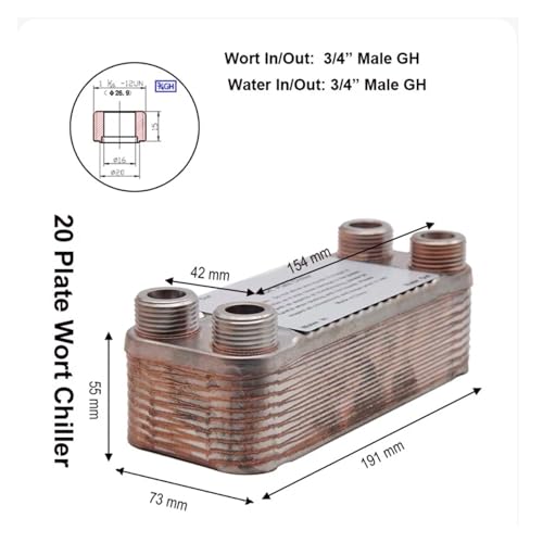 20/30/60 Plates Heat Exchanger Wort Chiller Cooler SUS 304 Stainless Steel For wort Cooling(20 Plates 3/4 GH) - size: 20 Plates 3/4 GH