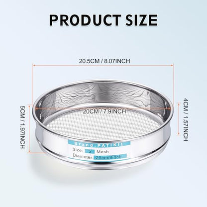 PATIKIL 5 Mesh(4mm) Lab Sieve, 7.9"(20cm) Diameter Sifting Screen 304 Stainless Steel Wire Cloth Fine Mesh Sieve for Industrial Laboratory Home Soil Sifter Dry Sift Screens Hash - size: 5 Mesh(4mm)/7.9"