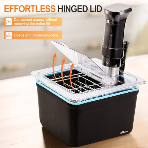HOMENOTE Sous Vide Container 12 Quart with Universal Collapsible Hinged Lid,Complete Sous Vide Accessories Kit BPA Free,Compatible with Anova and Most Sous Vide Cookers（With Rack and Sleeve） - color: Container - with sous vide rack and sleeve