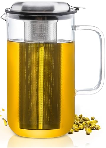 Aquach 51oz Glass Teapot with Infuser, Stovetop Safe Borosilicate Tea Pot | Dishwasher Safe, Plastic-free, Precise Loose Leaf Filter, Easy-clean Opening, Sharing Capacity - size: 51 fluid ounces without Thermometer