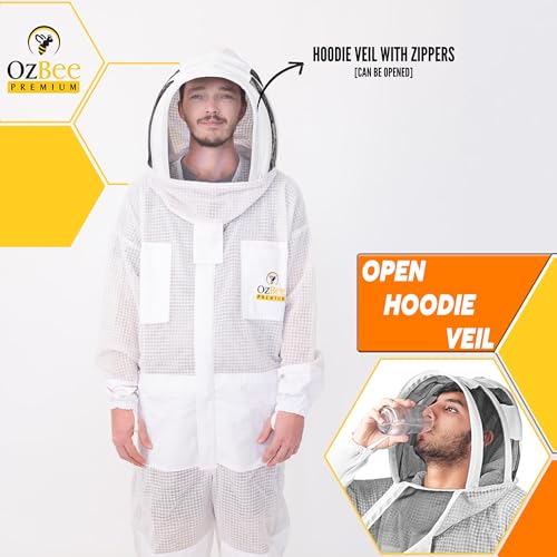 OZBEE 3 Layer Ventilated Beekeeping Suit with Fencing & Round Veil, Goatskin Leather Gloves, Protective Bee Suit - size: 3X-Large
