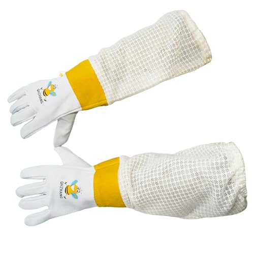Stingproof Goatskin Beekeeping Gloves, 3-Layer Breathable Sleeve (L) | Elastic cuffs for a secure bee-proof seal, unisex comfy fit, ideal for both beginner of professional beekeepers - size: L