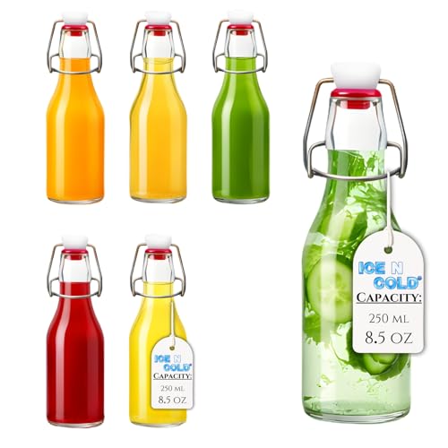 ICE N COLD Glass Swing Top Bottles | Flip Top Glass Bottles for Limoncello, Syrups, Oils, Vinegar, Extracts & Beverages | Airtight Reusable Glass Bottles (6-Pack, MEDIUM (250ml | 8.5oz)) - color: 6-Pack, size: 8.5 Ounces