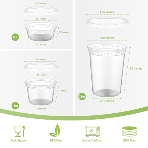 AOZITA 48 Sets Plastic Deli Containers With Lids, 8 oz 16oz 32oz Variety pack, Airtight Food Storage Containers, Freezer/Dishwasher/Microwave Safe, Soup Containers For Takeout Food Storage