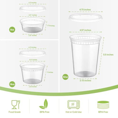 AOZITA 48 Sets Plastic Deli Containers With Lids, 8 oz 16oz 32oz Variety pack, Airtight Food Storage Containers, Freezer/Dishwasher/Microwave Safe, Soup Containers For Takeout Food Storage