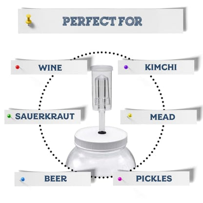 Fermentaholics Airlocks With Grommets Set – 4 Airlocks and 8 Grommets for Homemade Wine, Beer, Cider, Kimchi, Sauerkraut – Preserving, Brewing, Fermenting - size: 3-Piece Airlocks With Grommets Set