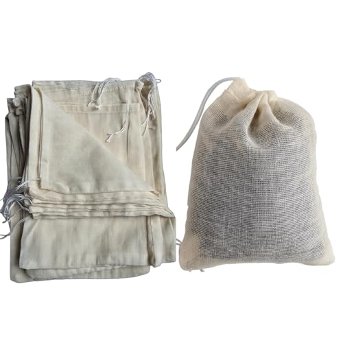 Natural Reusable Cotton Muslin Drawstring Bags – Unbleached Tea Filter Bags for Loose Leaf Tea,Herbs,Spices,Soup,Cold Brew Coffee,DIY Sachets,Eco-Friendly & Washable (7.9x9.8") - size: 7.9x9.8"