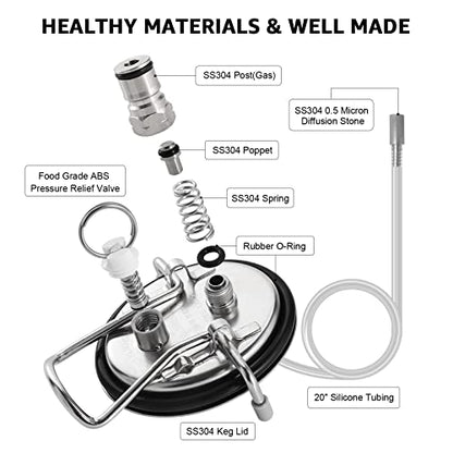 Carbonation Keg Lid 0.5 Micron Diffusion Stone Corny Keg Carbonation Lid Carbonator Keg Lid for Cornelius Keg Soda Beer Forced Carbonation