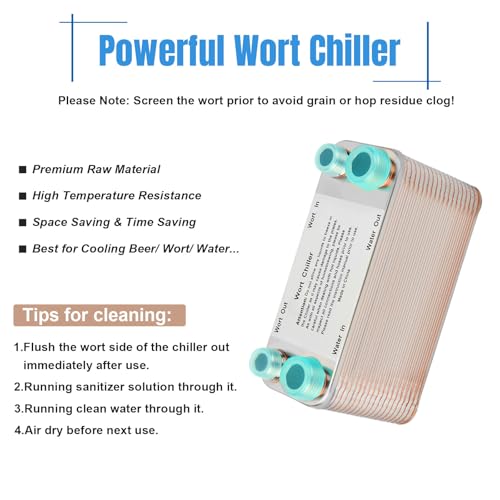 Wort Chiller, 40 Plate Stainless Steel Brazed Plate Heat Exchanger, 1/2 NPT & 3/4 NPT Thread Plate Wort Chiller for Homebrew, Beer Brewing Chiller Wort Cooler -7.5" x 3.8" - size: 40 Plate（1/2 NPT & 3/4 NPT）