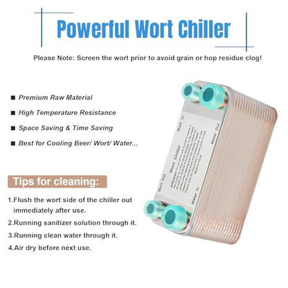 Wort Chiller, 40 Plate Stainless Steel Brazed Plate Heat Exchanger, 1/2 NPT & 3/4 NPT Thread Plate Wort Chiller for Homebrew, Beer Brewing Chiller Wort Cooler -7.5" x 3.8" - size: 40 Plate（1/2 NPT & 3/4 NPT）