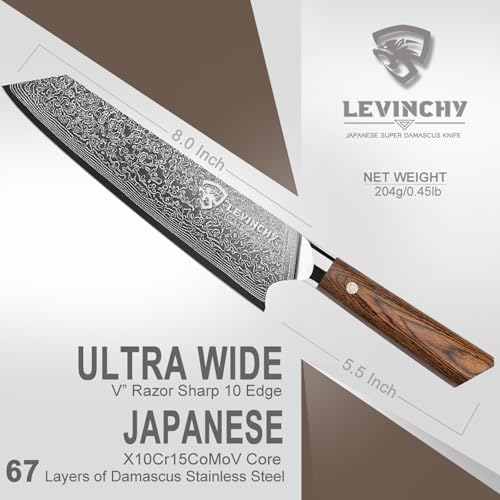 Damascus Chef Knife 8 inch with Ergonomic Pakka Wood Handle, Professional Japanese Damascus Steel Kitchen Knife - color: 8" Damascus Chef Knife with Pakkawood Handle