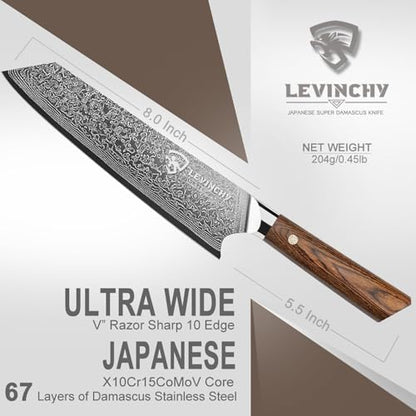 Damascus Chef Knife 8 inch with Ergonomic Pakka Wood Handle, Professional Japanese Damascus Steel Kitchen Knife - color: 8" Damascus Chef Knife with Pakkawood Handle