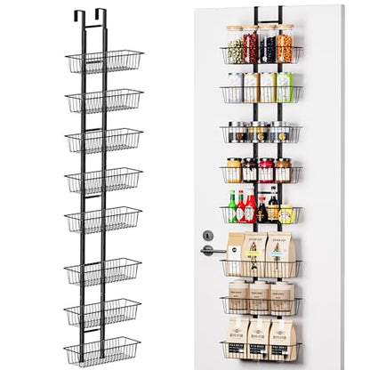 LUXEAR Over the Door Pantry Organizer, 8-Tier Adjustable Over the Door Hanging Spice Rack, No-Assembly Foldable Metal Over the Door Organizer for Kitchen, Home, Laundry Room, Bathroom - size: 8-Tier