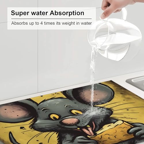 Rat Eats A Piece Of Cheese Dish Drying Mat For Kitchen Counter Absorbent Reversible Drying Mats Microfiber Kitchen Countertop Protector Dishes Drying Pad Extra Large 18"X24" Dish Mat