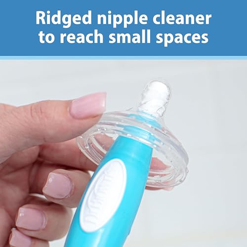 Dr. Brown's Soft Touch No Scratch Baby Bottle Cleaning Brush, Nipple Cleaner and Suction Cup Base for Easy Storage, BPA Free, Blue, 2 Pack - style: 2 Pack, Blue