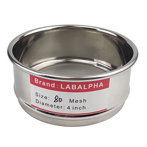 LABALPHA 80 Mesh Lab Sieves, Test Sieve #80 Mesh, 4'' Diameter, 304 Stainless Steel Wire Cloth (0.2mm) - size: 80 mesh (0.2mm)