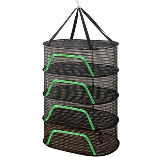 Herb Drying Rack 4 Layer Hanging Design with Green Zippers for Dehydrating, Indoor and Outdoor Pruning Shears Included Plants, Seeds, Buds Outdoor, Hydroponics (Black) - color: Black