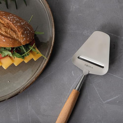 Boska Cheese Slicer Amigo - Slicer for Mature and Aged Cheese - Ergonomic Handle - Stainless Steel - Beech Wood - Non-stick Thanks to BSF Treatment - Also for Slicing Vegetables - style: Wood