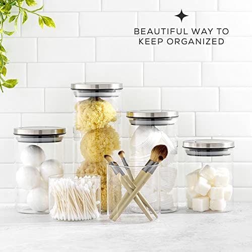 JoyJolt Kitchen Canister Set. 6 Glass Jars with Lids (Stainless Steel) Lids. Airtight Food Storage Containers for Pantry or Counter. Versatile Pantry Organization, Sugar Container or Cereal Canisters - style: Stainless Steel Covers